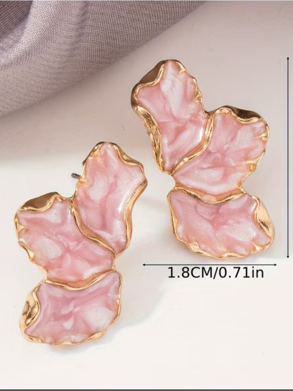 Pink Gold-Trim Organic Petal Drop Earrings - Women Jewelry - Picture 2 of 4
